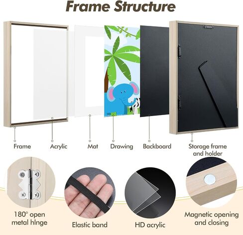 Barydat 4 Pcs Kids Artwork Frames 13'' x 9.5'' Front Opening Frames Holds 11.8'' x 8.3'' Artworks Changeable Art Frame Display A4 Artwork Frames Hanging Wall Decor for Drawing Crafting Storage (Wood) in Saudi Arabia