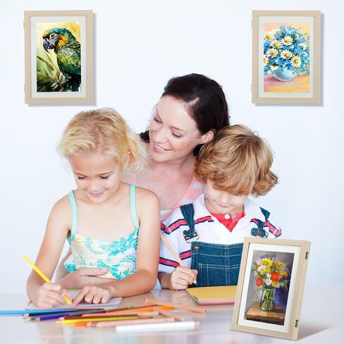 Barydat 4 Pcs Kids Artwork Frames 13'' x 9.5'' Front Opening Frames Holds 11.8'' x 8.3'' Artworks Changeable Art Frame Display A4 Artwork Frames Hanging Wall Decor for Drawing Crafting Storage (Wood) in Saudi Arabia