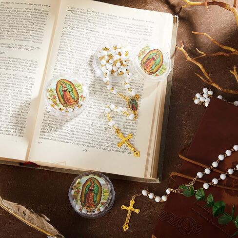 Jadive 100 Pcs Our Lady of Guadalupe Scented Rosary Beads Necklace with Gift Box Wooden Bead Rosary Necklace with Crucifix First Communion Baptism Beaded Necklace Favor in Kuwait