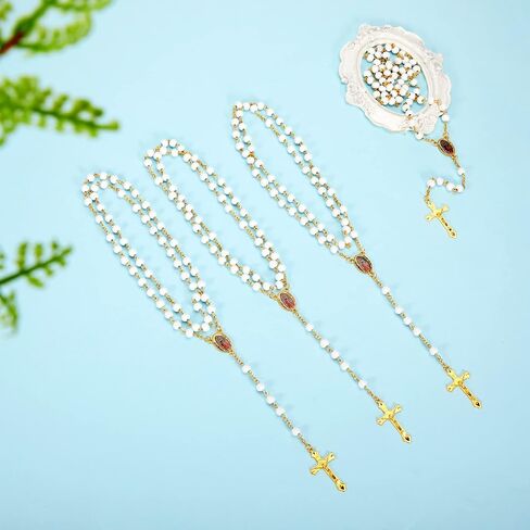 Jadive 100 Pcs Our Lady of Guadalupe Scented Rosary Beads Necklace with Gift Box Wooden Bead Rosary Necklace with Crucifix First Communion Baptism Beaded Necklace Favor in Kuwait