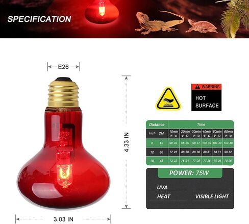 FIVEAGE 75W Red Heat Light Reptile Heat Lamp Infrared Bulb UVA Basking Spot Bulb for Reptile and Amphibian Use - Bearded Dragons Lizard Tortoise Snake Chameleon 2 Pack in Kuwait
