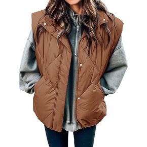 MEROKEETY Women's Winter Puffer Vest Quilted Stand Collar Zip Up Padded Gilet Coat with Pockets