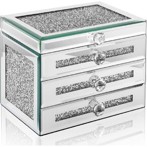 CITYLOVE Jewelry Boxes for Women Modern Glass Jewelry Box Organizer 3-Layer 2 Drawers,Lots of Storage Space,Best Birthday Gifts for Women/Silver in Saudi Arabia