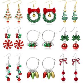 20 Pairs Christmas Stud Earrings for Girls Christmas Earrings for Women Cute Holiday Earrings Christmas Tree Bow Santa Elk Snowman Candy Stud Earrings Set Christmas Jewelry Gifts for Holiday in Kuwait