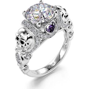 Jeulia 2.55ct الجمجمة خاتم الخطوبة مجموعات الفضة الاسترليني قطع القلب الأحمر الماس روبي خواتم مكعب زركونيا الزفاف وعد الذكرى السنوية مجوهرات رومانسية للنساء Grils الزفاف مع صندوق هدية in Saudi Arabia