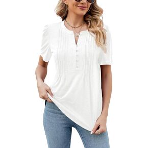LUYAA Women's Long Sleeve Casual Blouses Dressy Tunic Top V Neck Button Office Wear Fall Winter