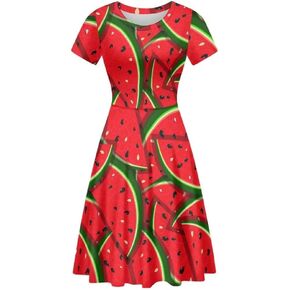 PinUp Angel Women's Cute Print Short Sleeve Unique Casual Flared A Line Party Short Dress in Saudi Arabia