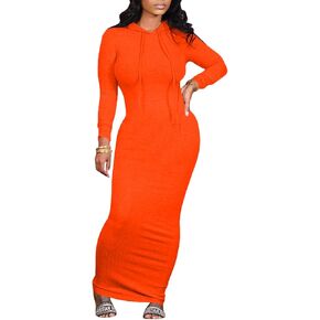 WUSENST Women's Maxi Dress Sexy Bodycon Long Sleeve Pullover Hoodie Casual Slim Sweatshirt in Kuwait