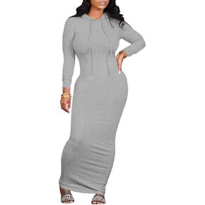 WUSENST Women's Maxi Dress Sexy Bodycon Long Sleeve Pullover Hoodie Casual Slim Sweatshirt in Kuwait