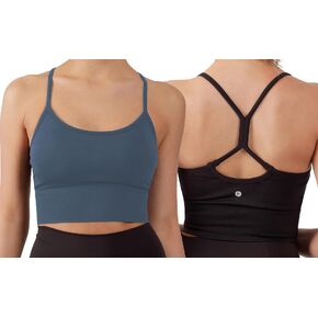 90 Degree By Reflex Womens Seamless Cami Longline Bra - Round Neck Workout Racerback Tank Top