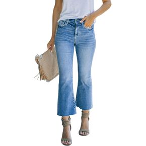 Women's High Waisted Crop Flare Jeans for Women Cropped Bell Bottom Jeans for Women Denim Pants with Live Hem