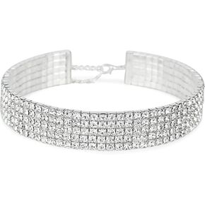 LuxeLife Rhinestone Choker 3 5 or 8 Row Silver Women’s Crystal Necklace Diamond Collar with 5" Extender