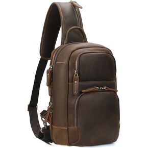 حقيبة كتف من جلد البقر الحقيقي ريترو من هيسباري، لون بني، مقاس L, بني in Kuwait