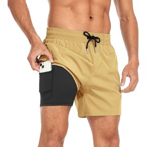 سروال سباحة رجالي من Yaavii مع بطانة ضغط، شورت شاطئ سريع الجفاف مع جيب بسحاب in Kuwait