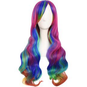 MapofBeauty 28 Inch/70 cm Beautiful Long Wavy Harajuku Style Cosplay Side Bangs Wigs (Lake Green/Grass Green) (Mixed Green) in Kuwait