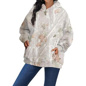 سترة نسائية من Labolliy بغطاء للرأس مموهة كبيرة الحجم مطبوع عليها أوراق القيقب وأكمام طويلة من الصوف مع جيب الكنغر in Kuwait