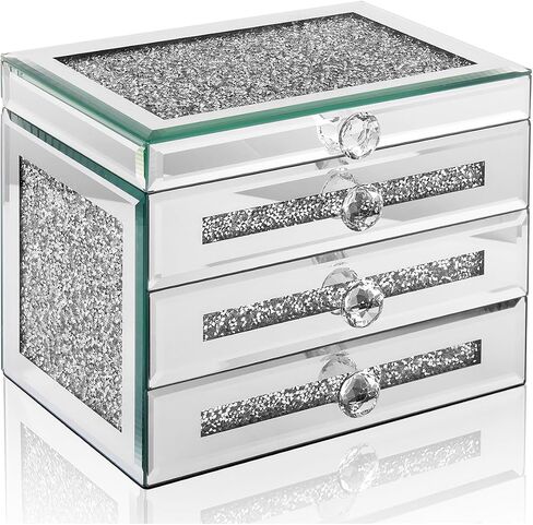 CITYLOVE Jewelry Boxes for Women Modern Glass Jewelry Box Organizer 3-Layer 2 Drawers,Lots of Storage Space,Best Birthday Gifts for Women/Silver in Saudi Arabia
