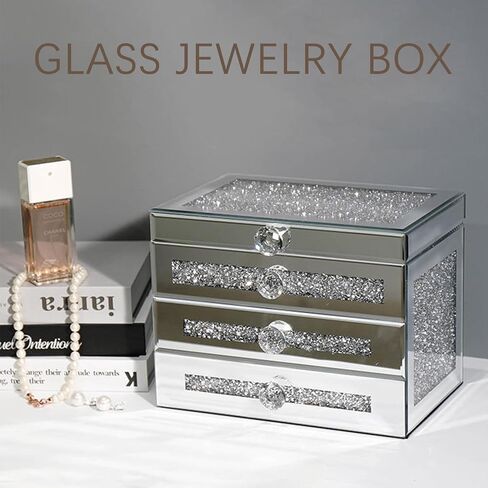 CITYLOVE Jewelry Boxes for Women Modern Glass Jewelry Box Organizer 3-Layer 2 Drawers,Lots of Storage Space,Best Birthday Gifts for Women/Silver in Saudi Arabia