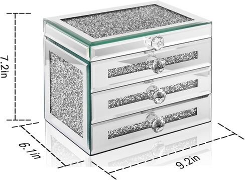 CITYLOVE Jewelry Boxes for Women Modern Glass Jewelry Box Organizer 3-Layer 2 Drawers,Lots of Storage Space,Best Birthday Gifts for Women/Silver in Saudi Arabia