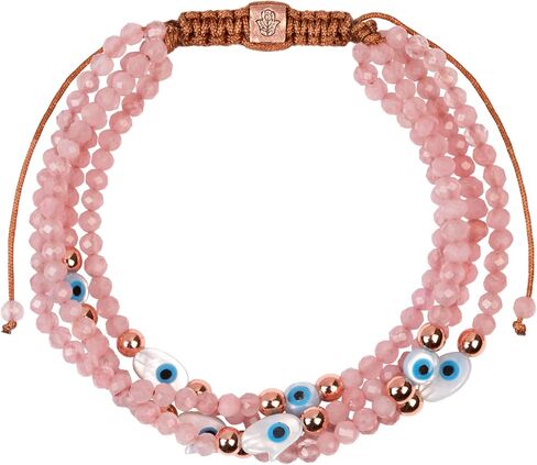 KARMA AND LUCK - Vision of Love - Women's Genuine Rose Quartz 18K Gold Plated Brass Evil Eye Hamsa Charms Bracelet. Protection Bracelet for Women, Ready to Gift for Her. in Saudi Arabia