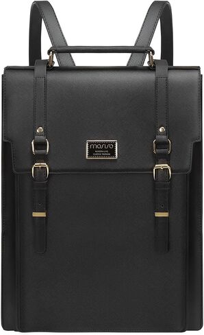 MOSISO Laptop Backpack for Women, 15.6 inch PU Leather Backpack Convertible to Shoulder Bag, Stylish Casual Daypack Bag Work Travel Computer Bag, Black in Saudi Arabia