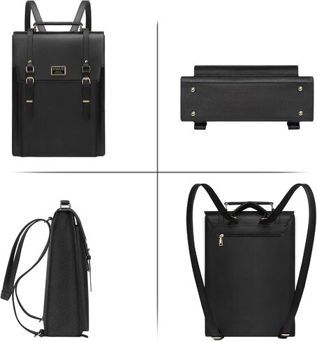 MOSISO Laptop Backpack for Women, 15.6 inch PU Leather Backpack Convertible to Shoulder Bag, Stylish Casual Daypack Bag Work Travel Computer Bag, Black in Saudi Arabia