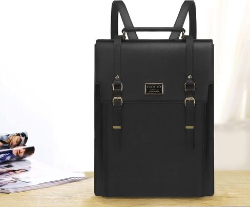 MOSISO Laptop Backpack for Women, 15.6 inch PU Leather Backpack Convertible to Shoulder Bag, Stylish Casual Daypack Bag Work Travel Computer Bag, Black in Saudi Arabia
