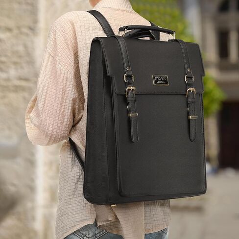 MOSISO Laptop Backpack for Women, 15.6 inch PU Leather Backpack Convertible to Shoulder Bag, Stylish Casual Daypack Bag Work Travel Computer Bag, Black in Saudi Arabia