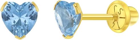14k Yellow Gold 5mm Tiny Heart Cubic Zirconia Screw Back Earrings for Baby Girls, Toddlers, and Young Girls - Simulated Birthstone CZ Heart Stud Earrings for Girls - Small Stud Earrings for Children in Saudi Arabia