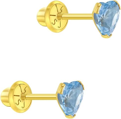 14k Yellow Gold 5mm Tiny Heart Cubic Zirconia Screw Back Earrings for Baby Girls, Toddlers, and Young Girls - Simulated Birthstone CZ Heart Stud Earrings for Girls - Small Stud Earrings for Children in Saudi Arabia
