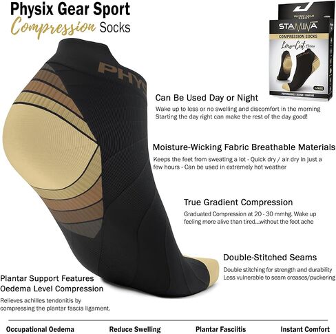 جوارب Physix Gear Sport منخفضة القطع للرجال والنساء - جوارب جري ضاغطة للكاحل مع دعم للقوس in Kuwait