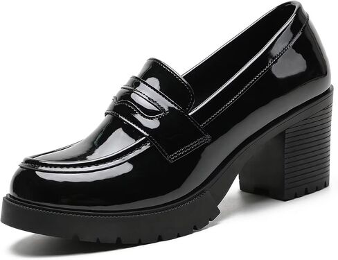 أحذية بدون كعب عصرية للنساء، أحذية بدون كعب من الجلد اللامع، أحذية بدون كعب بمنصة سوداء، أحذية أوكسفورد بكعب متوسط ​​عتيق، أحذية بمقاسات كبيرة in Kuwait