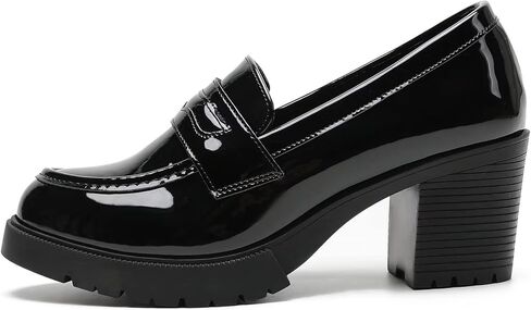 أحذية بدون كعب عصرية للنساء، أحذية بدون كعب من الجلد اللامع، أحذية بدون كعب بمنصة سوداء، أحذية أوكسفورد بكعب متوسط ​​عتيق، أحذية بمقاسات كبيرة in Kuwait