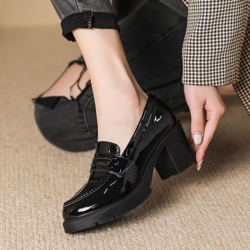 أحذية بدون كعب عصرية للنساء، أحذية بدون كعب من الجلد اللامع، أحذية بدون كعب بمنصة سوداء، أحذية أوكسفورد بكعب متوسط ​​عتيق، أحذية بمقاسات كبيرة in Kuwait