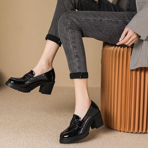 أحذية بدون كعب عصرية للنساء، أحذية بدون كعب من الجلد اللامع، أحذية بدون كعب بمنصة سوداء، أحذية أوكسفورد بكعب متوسط ​​عتيق، أحذية بمقاسات كبيرة in Kuwait