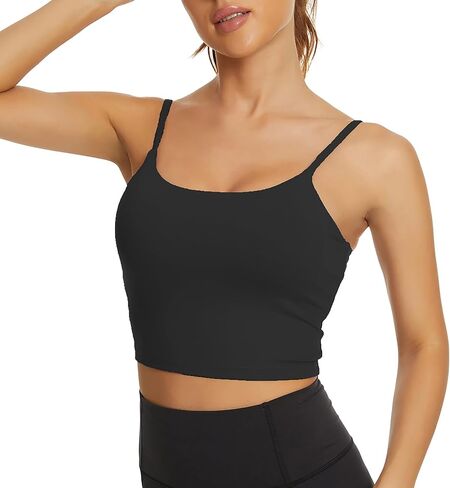 Tandisk Women Sports Bra Longline Crop Tank Top Padded Workout Running Yoga in Kuwait