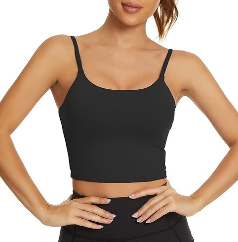 Tandisk Women Sports Bra Longline Crop Tank Top Padded Workout Running Yoga in Kuwait