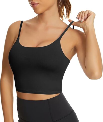 Tandisk Women Sports Bra Longline Crop Tank Top Padded Workout Running Yoga in Kuwait