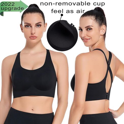 PRETTYWELL حمالات صدر رياضية مصبوبة للنساء، حمالة صدر رياضية متقاطعة الظهر، حمالات صدر مريحة خالية من الأسلاك من A إلى D، حمالة صدر للتمرين متوسطة التأثير in Kuwait