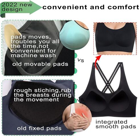PRETTYWELL حمالات صدر رياضية مصبوبة للنساء، حمالة صدر رياضية متقاطعة الظهر، حمالات صدر مريحة خالية من الأسلاك من A إلى D، حمالة صدر للتمرين متوسطة التأثير in Kuwait