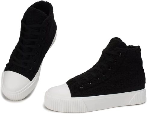 PepStep Women's Fashion Platform High Top Sneakers, Cute Corduroy or Faux Lamb's Fur Upper，Memory Foam Insole,Trendy Slim Shoe Lace in Kuwait