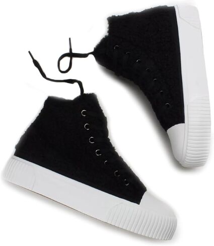 PepStep Women's Fashion Platform High Top Sneakers, Cute Corduroy or Faux Lamb's Fur Upper，Memory Foam Insole,Trendy Slim Shoe Lace in Kuwait