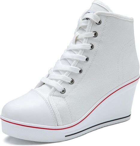 Hurriman Wedge Sneakers for Women, High Heel Platform High Top Canvas Shoes Lace up Zipper Fashion Sneakers, Tenis Zapatos de Cuña Plataforma Tacón para Mujer, Suitbale for Y2K & Harley Quinn Cosplay in Saudi Arabia