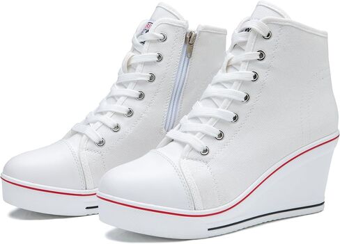 Hurriman Wedge Sneakers for Women, High Heel Platform High Top Canvas Shoes Lace up Zipper Fashion Sneakers, Tenis Zapatos de Cuña Plataforma Tacón para Mujer, Suitbale for Y2K & Harley Quinn Cosplay in Saudi Arabia