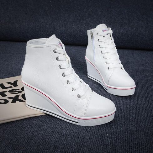 Hurriman Wedge Sneakers for Women, High Heel Platform High Top Canvas Shoes Lace up Zipper Fashion Sneakers, Tenis Zapatos de Cuña Plataforma Tacón para Mujer, Suitbale for Y2K & Harley Quinn Cosplay in Saudi Arabia