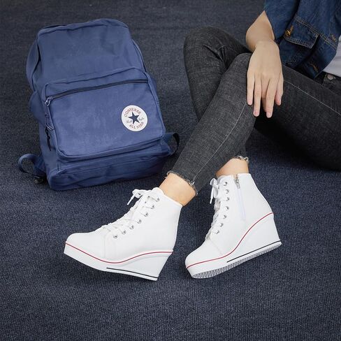 Hurriman Wedge Sneakers for Women, High Heel Platform High Top Canvas Shoes Lace up Zipper Fashion Sneakers, Tenis Zapatos de Cuña Plataforma Tacón para Mujer, Suitbale for Y2K & Harley Quinn Cosplay in Saudi Arabia