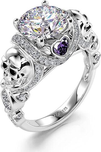 Jeulia 2.55ct Skull Engagement Ring Sets Sterling Silver Heart Cut Red Diamond Ruby Rings Cubic Zirconia Wedding Promise Anniversary Romantic Jewelry for Women Grils Bridal with Gift Box in Saudi Arabia