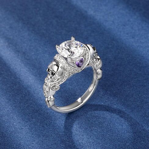 Jeulia 2.55ct Skull Engagement Ring Sets Sterling Silver Heart Cut Red Diamond Ruby Rings Cubic Zirconia Wedding Promise Anniversary Romantic Jewelry for Women Grils Bridal with Gift Box in Saudi Arabia
