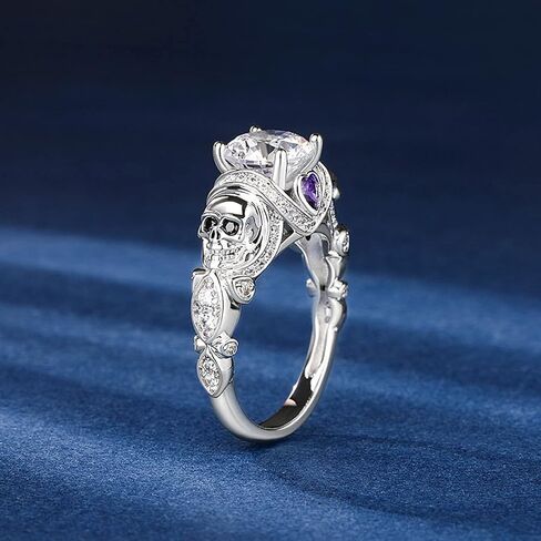 Jeulia 2.55ct Skull Engagement Ring Sets Sterling Silver Heart Cut Red Diamond Ruby Rings Cubic Zirconia Wedding Promise Anniversary Romantic Jewelry for Women Grils Bridal with Gift Box in Saudi Arabia