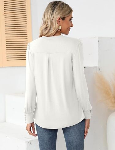 LUYAA Women's Long Sleeve Casual Blouses Dressy Tunic Top V Neck Button Office Wear Fall Winter in Kuwait